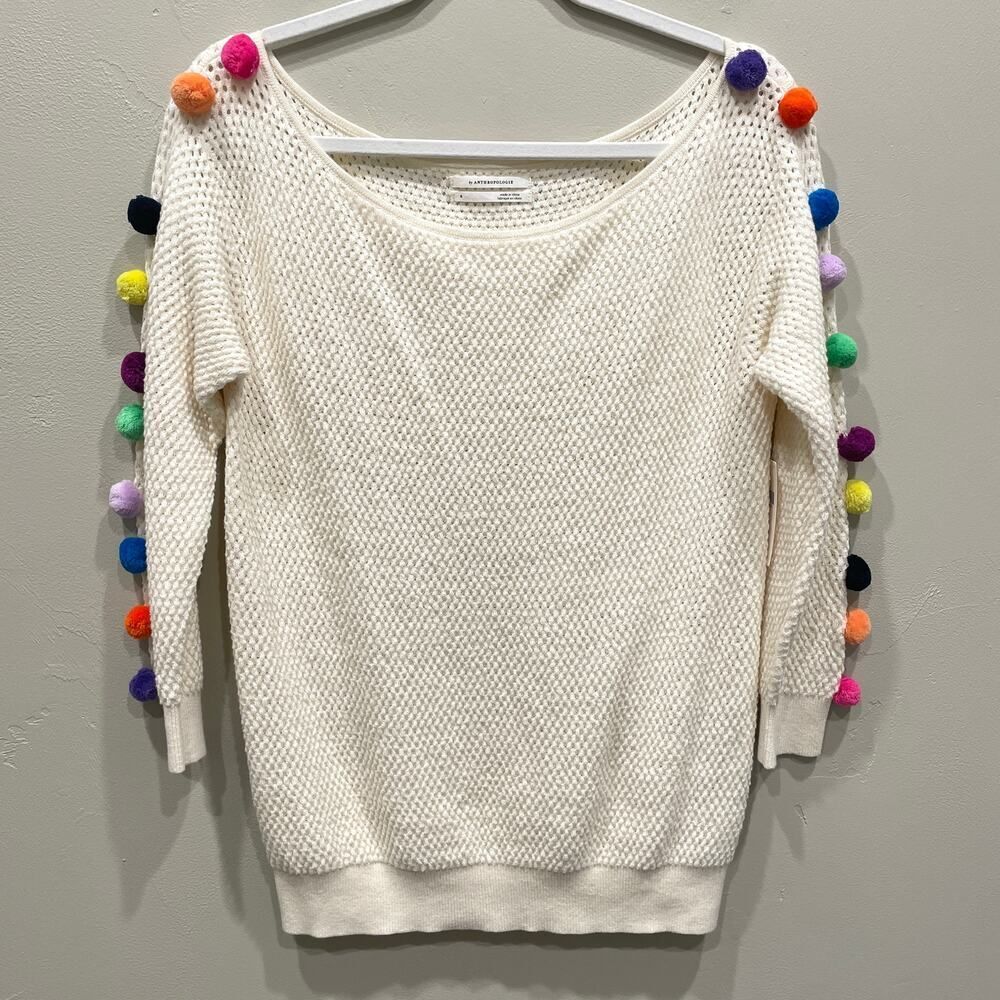 NWT Anthropologie Emilia Pommed Pullover Sweater Ivory Cream - Size: Small - Picture 2 of 7